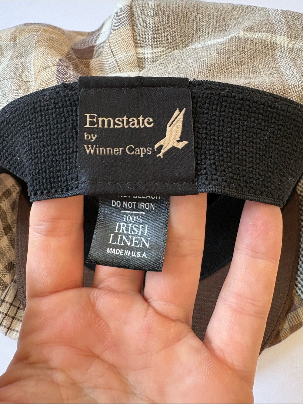 Emstate Winner Caps 8/4 Panel Linen Patchwork Hat Newsboy Brown Tan Snap Artsy - Picture 5 of 6